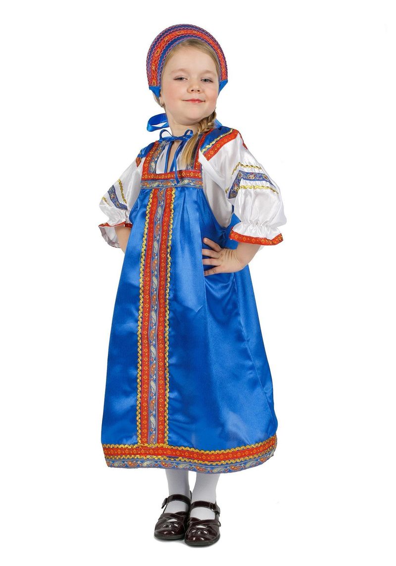 Атласный синий костюм Василиса - фото