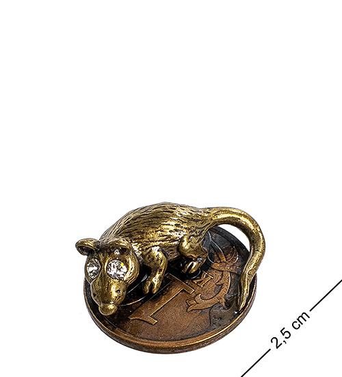 AM-1065 Фигурка-кошельковая Мышь-хранительница на монетке (латунь, янтарь) - фото