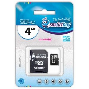 Карта памяти MicroSD 4Gb Smart Buy + SD Adapter - фото