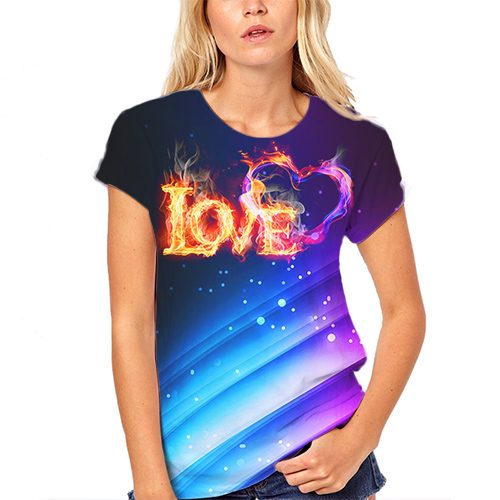 Женская футболка 3D - LOVE с сердечком - фото