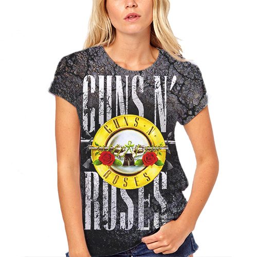 Женская футболка 3D - Guns n Roses эмблема желтая - фото