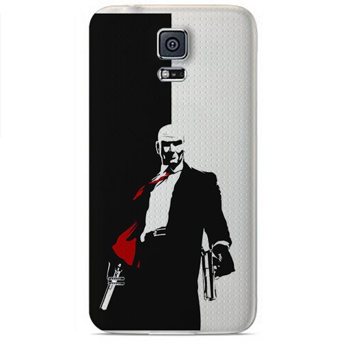 Чехол на телефон samsung galaxy s5 mini - Hitman1 черно-белый с пистолетами - фото