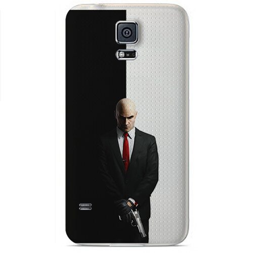 Чехол на телефон samsung galaxy s5 mini - Hitman2 черно-белый с 1 пистолетом - фото