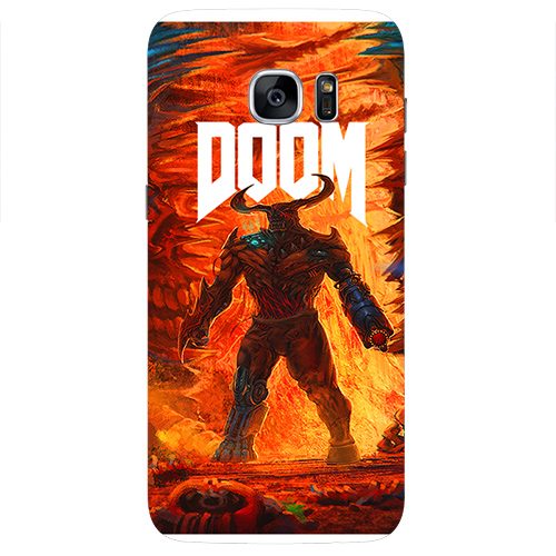 Чехол на телефон samsung galaxy s7 edge - DOOM на фоне огня - фото