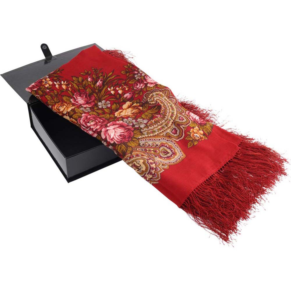 Павловопосадский платок, красный - фото