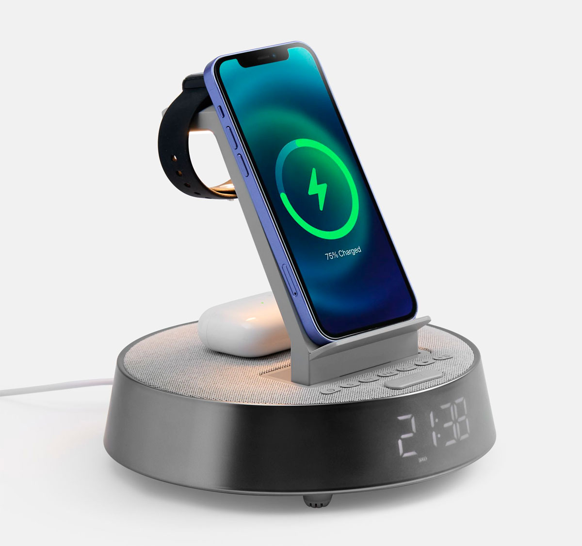 Bluetooth-колонка с беспроводной зарядкой и часами netEnergy - фото