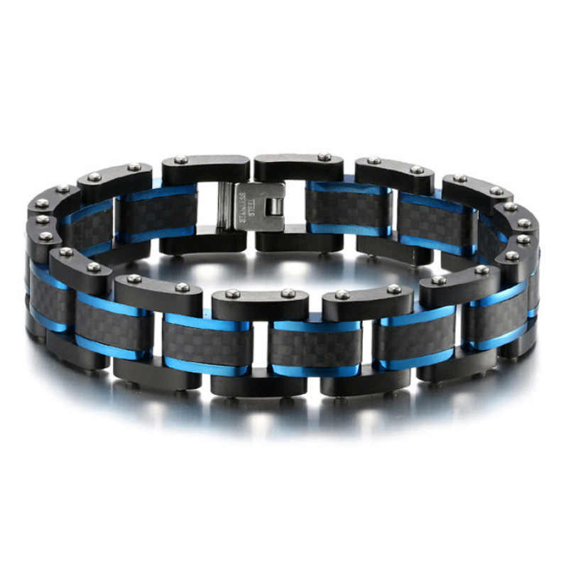 Мужской браслет из стали и карбона Infinity 22 см (blue) - фото