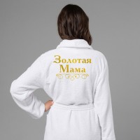 Женский халат с вышивкой Золотая мама (белый) - фото
