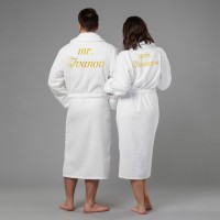 Комплект халатов с вышивкой Мистер и миссис (белые) - фото