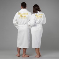 Комплект халатов с вышивкой Золотые мама и папа (белые) - фото