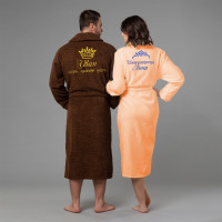 Комплект халатов с именной вышивкой Царь и Императрица (коричневый и персик) - фото