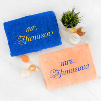 Комплект полотенец с вышивкой «Мистер и Миссис» (цветные) - фото