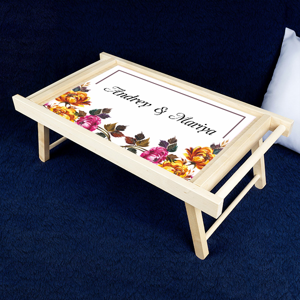 Столик для завтрака в постель именной Цветочная рапсодия - фото