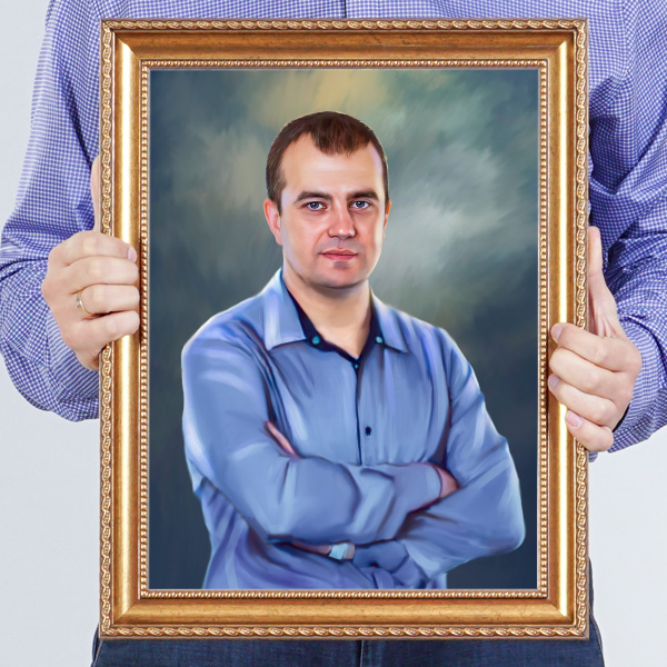 Классический мужской портрет по фото в раме - фото