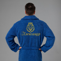 Мужской халат с вышивкой Лев (Синий) - фото