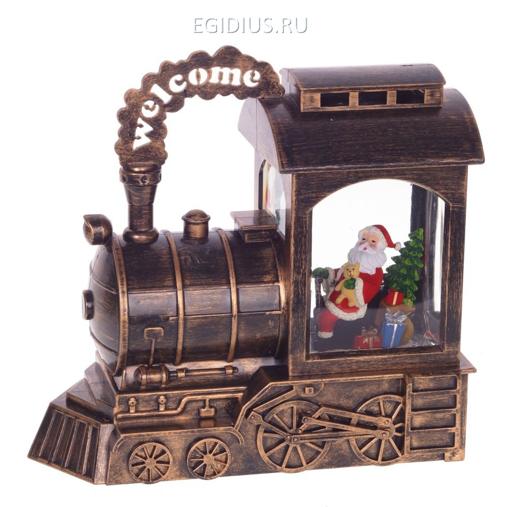 Фигурка декоративная с подсветкой и эффектом вьюги Паровоз, L24,5 W11 H22,5 см, (3хАА, не прилаг) - фото Фигурка декоративная с подсветкой и эффектом вьюги Паровоз, L24,5 W11 H22,5 см, (3хАА, не прилаг) - фото
