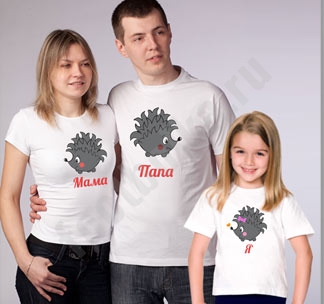 Семейные футболки family look Ежики - фото