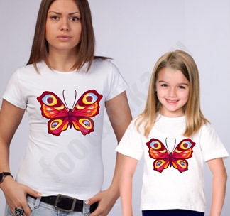 Одинаковые футболки для мамы и дочки Бабочки - фото
