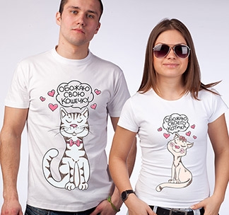 Футболки для влюбленных с рисунком Котики - фото