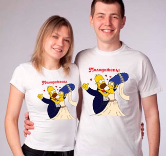 Парные футболки Молодожены симпсоны - фото