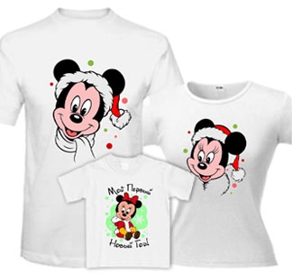 Новогодние семейные футболки Микки Маус - фото