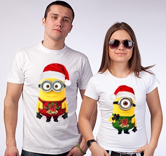 Парные футболки Миньоны новогодние - фото