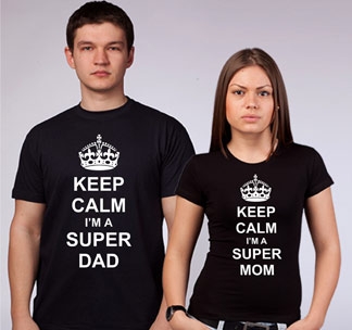 Парные футболки Keep calm im a super Dad, Mom - фото