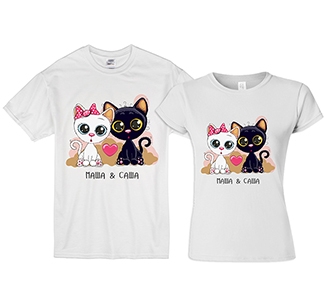 Парные футболки для двоих Черный и белый котики (Ваши имена) - фото
