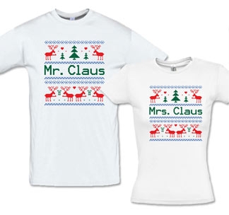 Парные новогодние футболки Mr.Claus, Mrs.Claus - фото