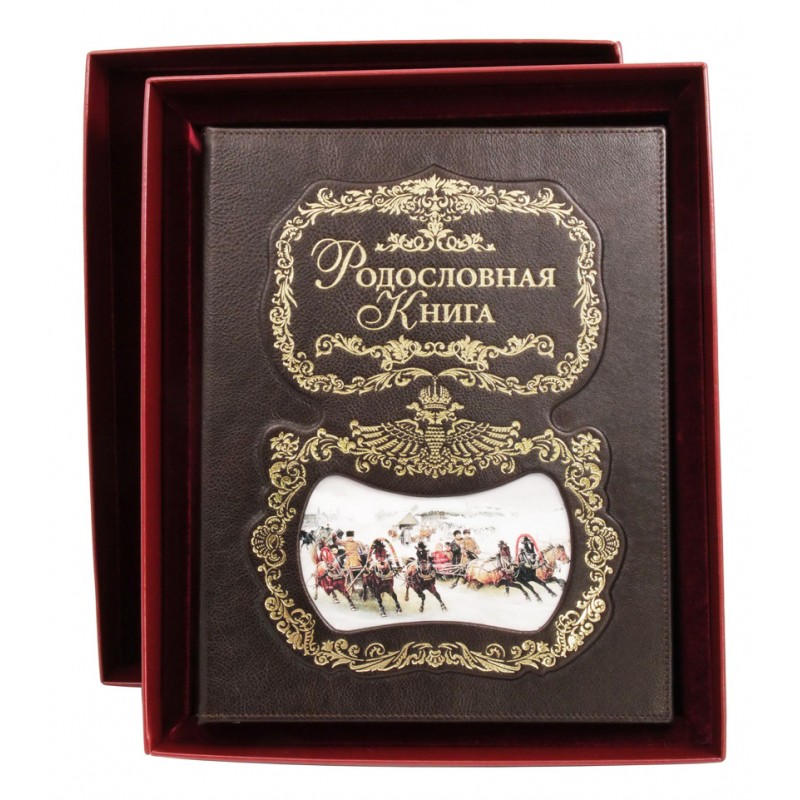 Родословная книга Тройка (нат. кожа) в под. футляре арт. РК-57 - фото