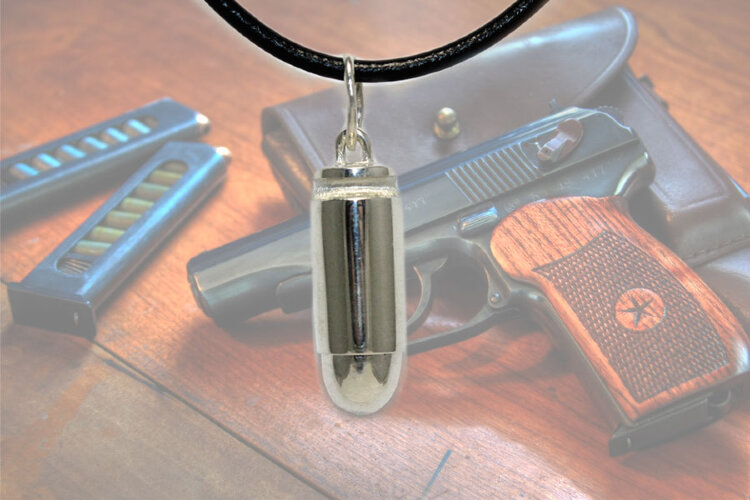 Серебряная открывающиеся кулон/подвеска патрон/пуля пистолета Макарова с секретом внутри - фото
