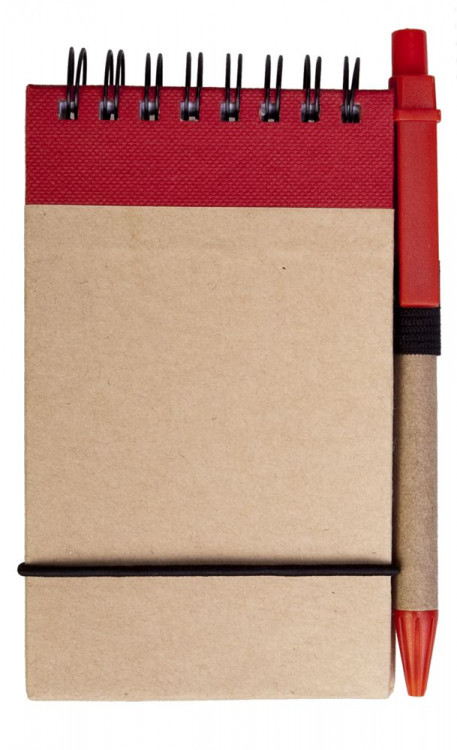 Блокнот на кольцах Eco Note с ручкой, красный - фото