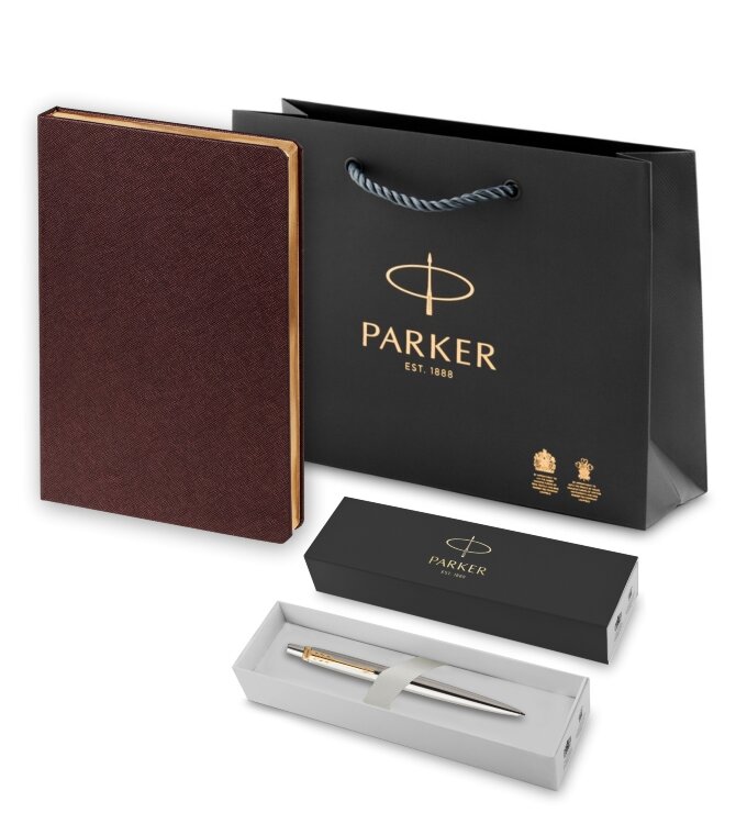 Подарочный набор Parker: Ручка гелевая Parker Jotter Core K694 Stainless Steel GT и Ежедневник Saffian 1933352_011667 - фото