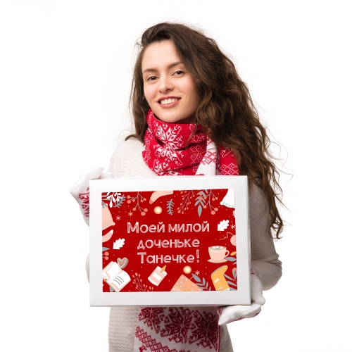 Именной подарочный набор: шарф и варежки «Зимний» (красный) - фото