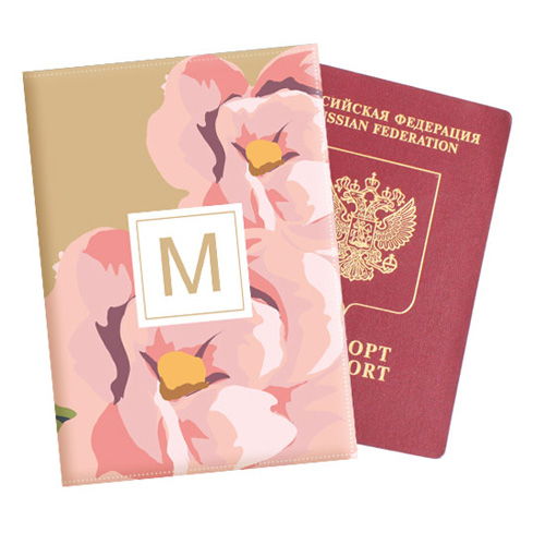 Именная обложка на паспорт «Розовые цветы» - фото