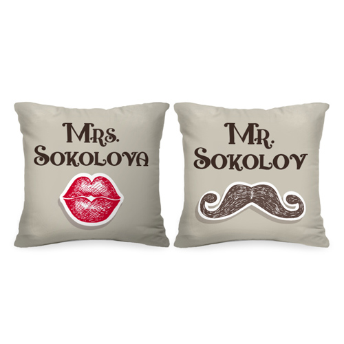 Именные парные подушки «Mr. и Mrs.» - фото