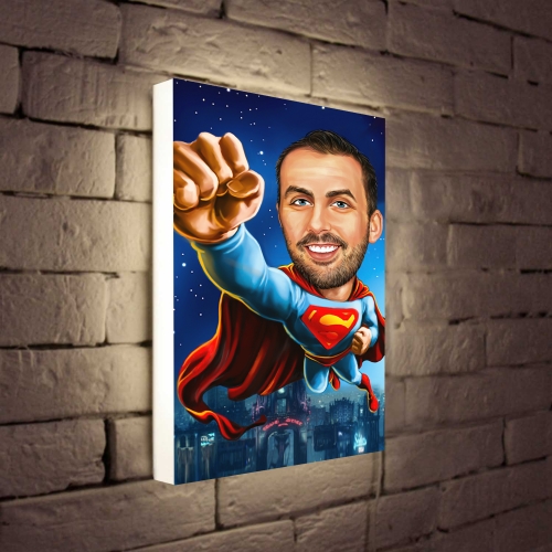 Светильник с портретом в образе по Вашему фото «Супергерой» - фото