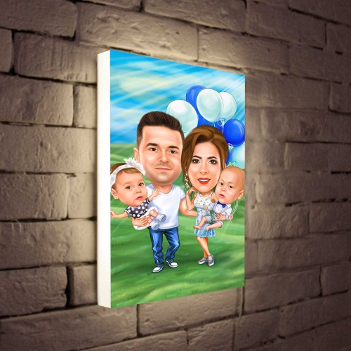 Светильник с портретами в образе по Вашему фото «Наша семья» - фото