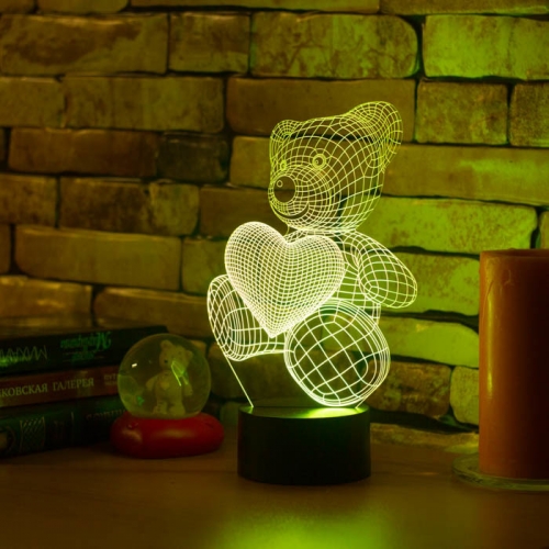 3D светильник «Медвежонок и сердечко» - фото