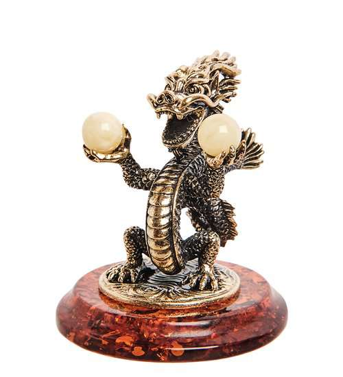Фигурка Дракон Китай (латунь, янтарь) AM-2715 113-709442 - фото