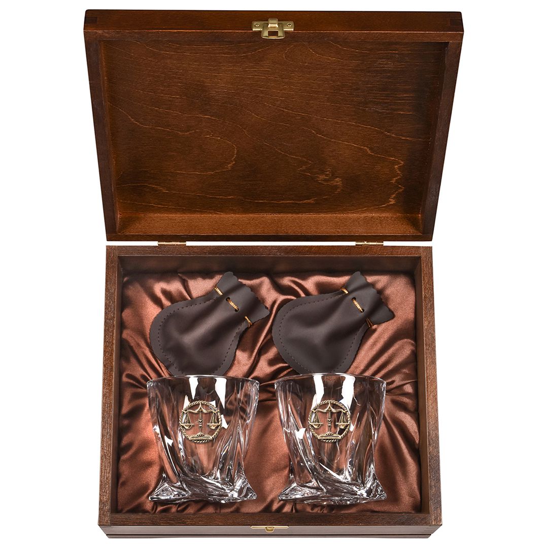 Набор бокалов для виски подарочный Весы в деревянной шкатулке KGP-15000024 - фото