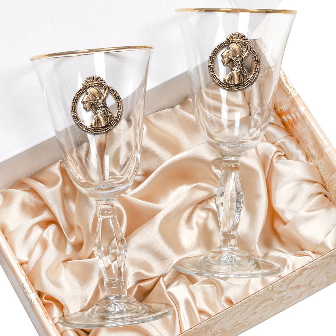 Набор из 2х бокалов для вина и шампанского Ретро с накладкой Дева в золотой картонной коробке KGP-15000007 - фото