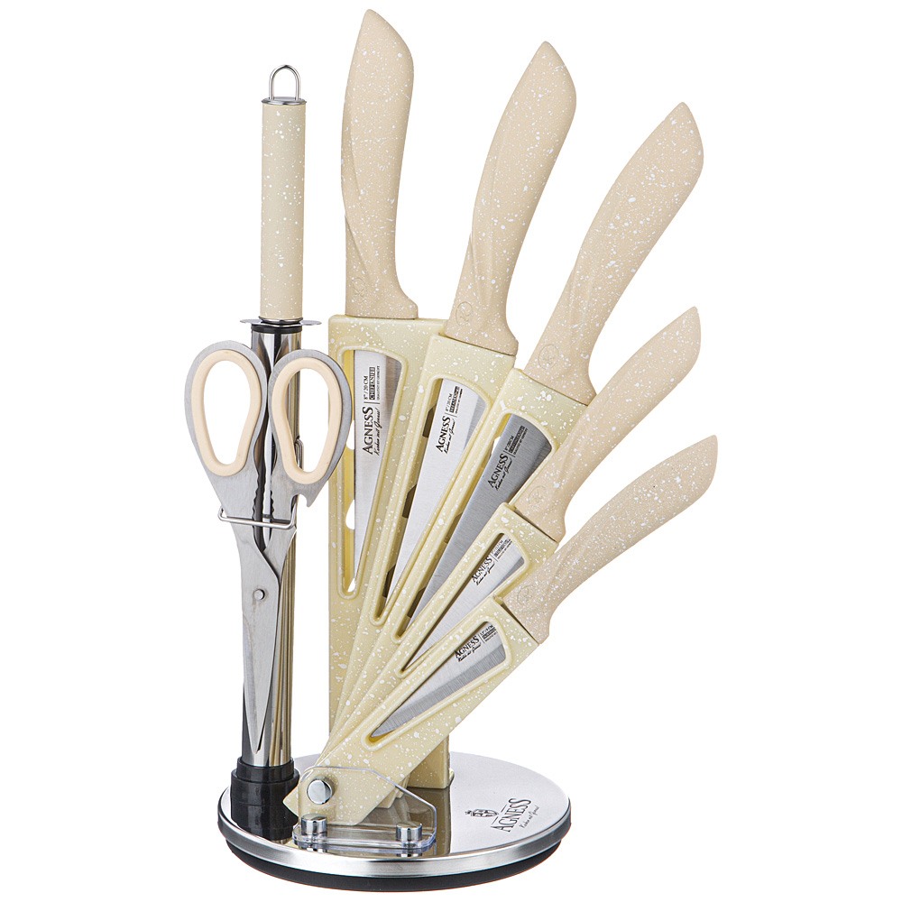 Набор ножей agness с ножницами и мусатом на пластиковой подставке, 8 предметов KSG-911-619 - фото
