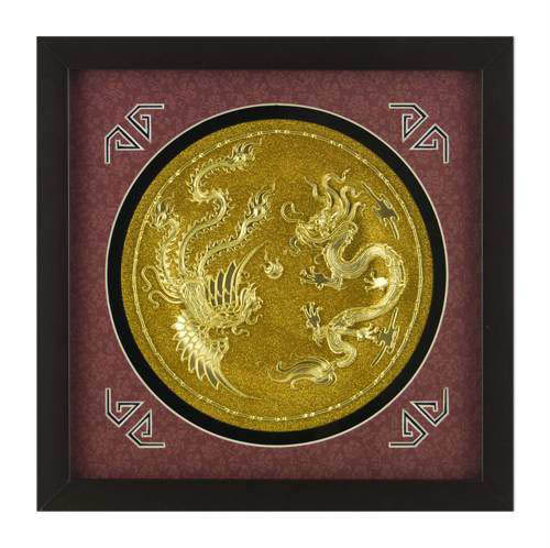Картина по фен-шуй Золотая тарелочка дракон и феникс KSVA-XMS-2192 - фото