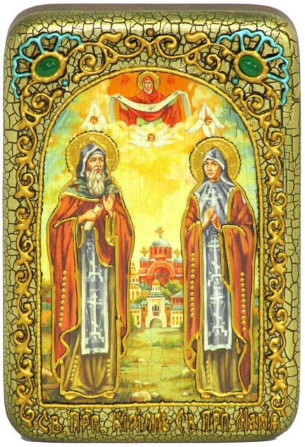 Настольная икона Преподобные Кирилл и Мария Радонежские на мореном дубе (1) 999-RTI-167m - фото
