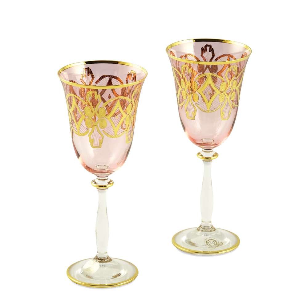 Бокал для вина/воды, набор 2 шт, хрусталь розовый/декор золото 24К VENEZIA KSMI-25553 - фото