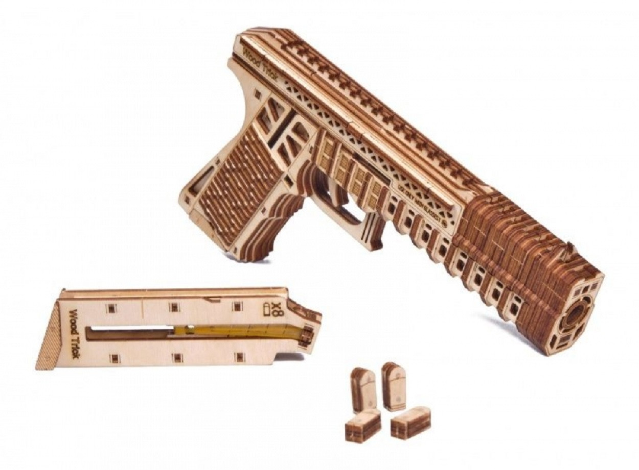 Сборная модель из дерева Wood Trick Пистолет Защитник (стреляет пулями) - фото