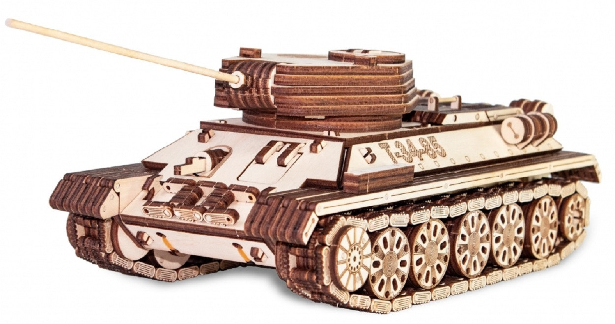 Сборная модель из дерева EWA Танк Т-34-85 механический (33х12,8х9,5 см) - фото