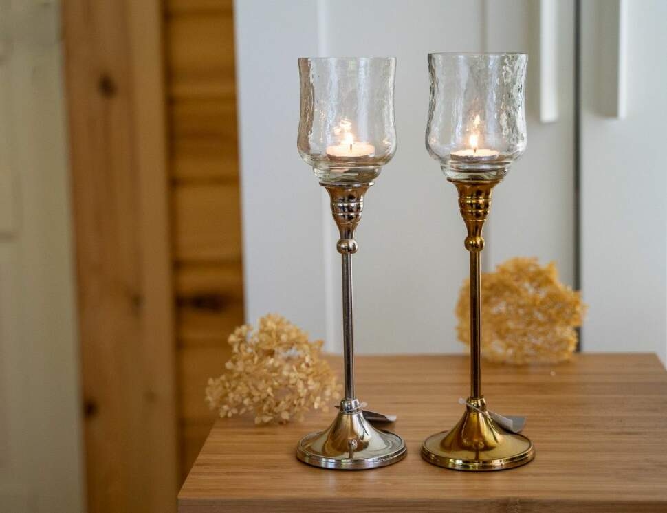 Подсвечник-бокал АРАМИС, стекло, металл, серебряный, 9х31 см, Koopman ...