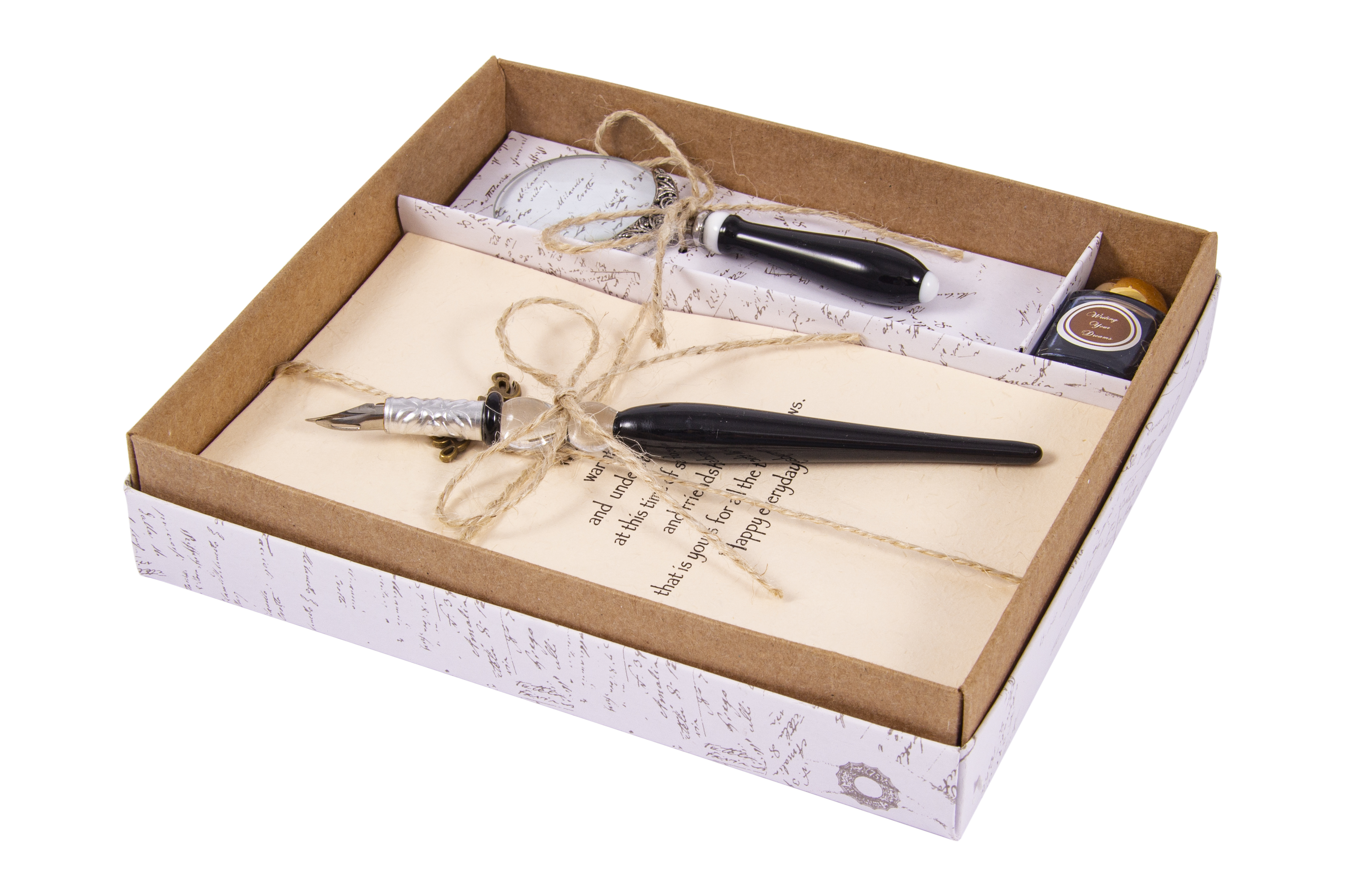 Подарочный набор для письма: перьевая ручка, блокнот, лупа, чернила .